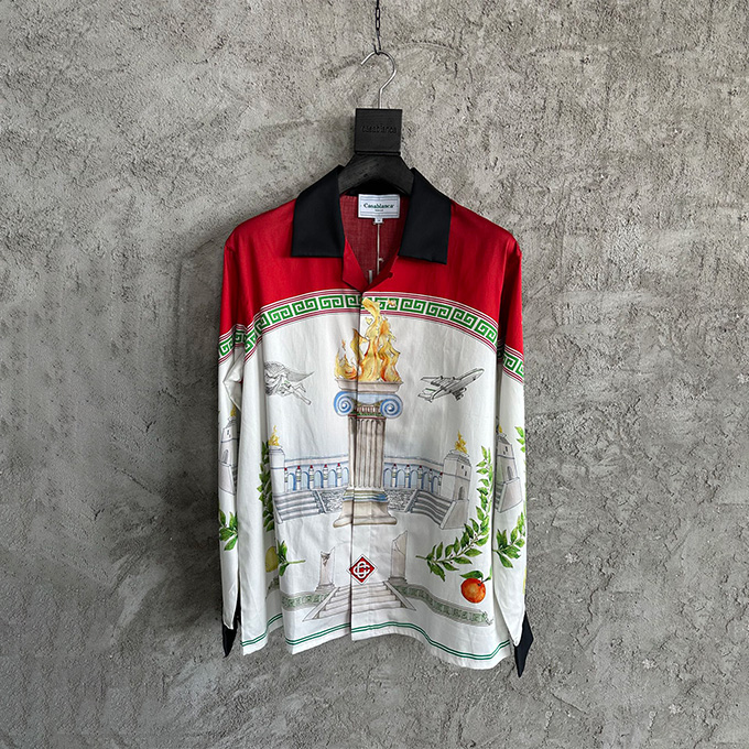 casablanca flame print cotton long-sleeve shirt